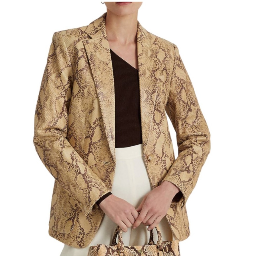 Emanuel Ungaro Tan Snakeskin Print‎ Cotton Blazer Sz. 12/46